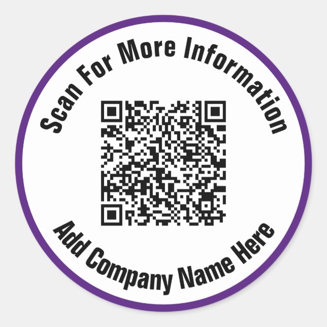 Sticker Rond Simple Royal Purple and White Text Scan QR Code (Devant)