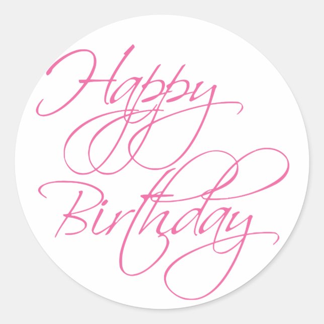 Sticker Rond Simple Script Rose Joyeux anniversaire (Devant)