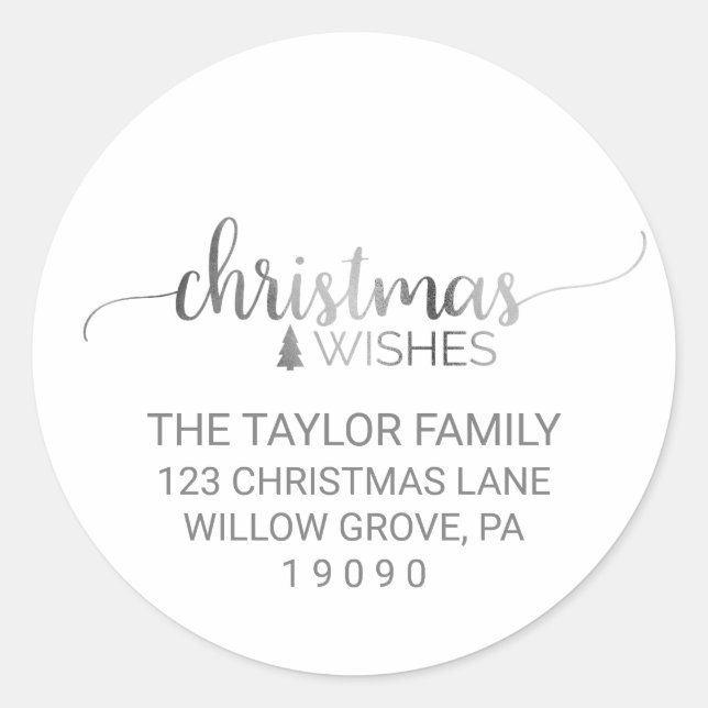 Sticker Rond Simple Silver Calligraphy Christmas Adresse de ret (Devant)