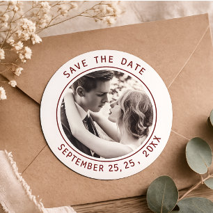 Sticker Rond Simple Texte Élégant & Photo Code QR Mariage