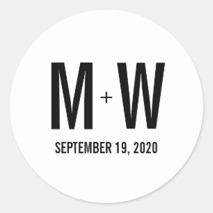 Sticker Rond Simple Typographie Mariage Faveur Monogramme Stick