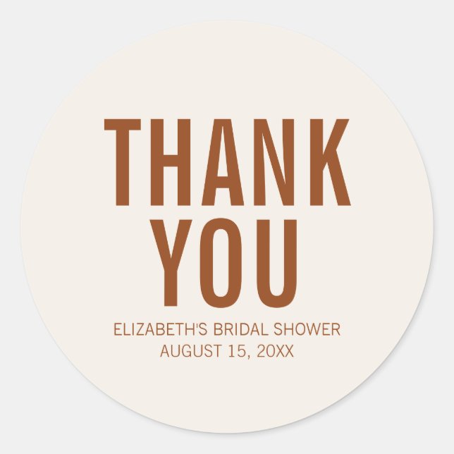 Sticker Rond Simple Typographie Terracotta Mariage Remerciement (Devant)