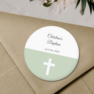Sticker Rond Simple, vert avec un baptême croisé