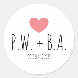 Sticker Rond Simple Whimsical Monogrammed Heart Mariage