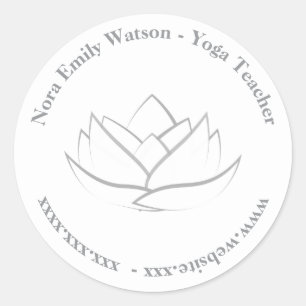Sticker Rond Simple Yoga Enseignant Modèle Grey Lotus Flower