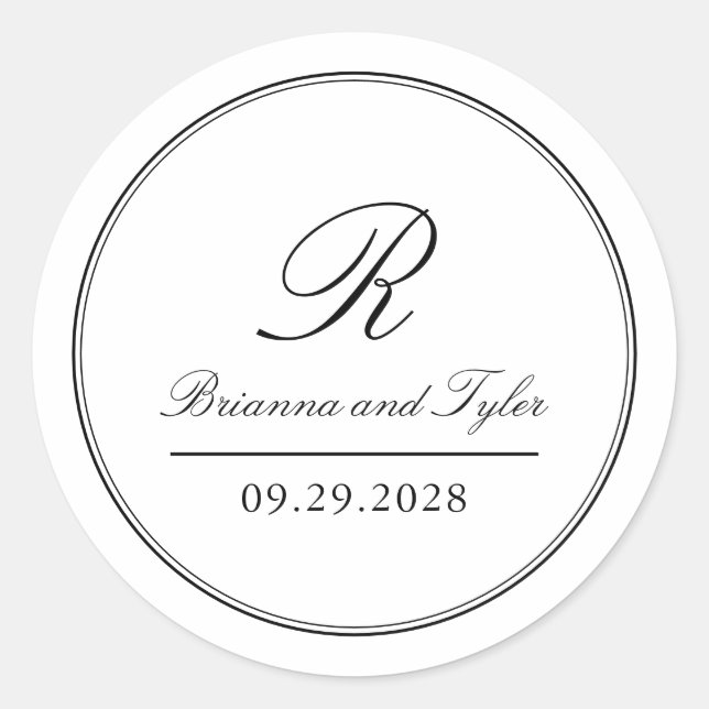 Sticker Rond Simplement élégant Mariage classique Monogram Clas (Devant)