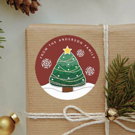 Sticker Rond Simples Flammes de neige d'hiver Noël Rouge