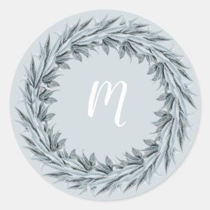 Sticker Rond Simplicité de l'eucalyptus   Couronne avec monogra