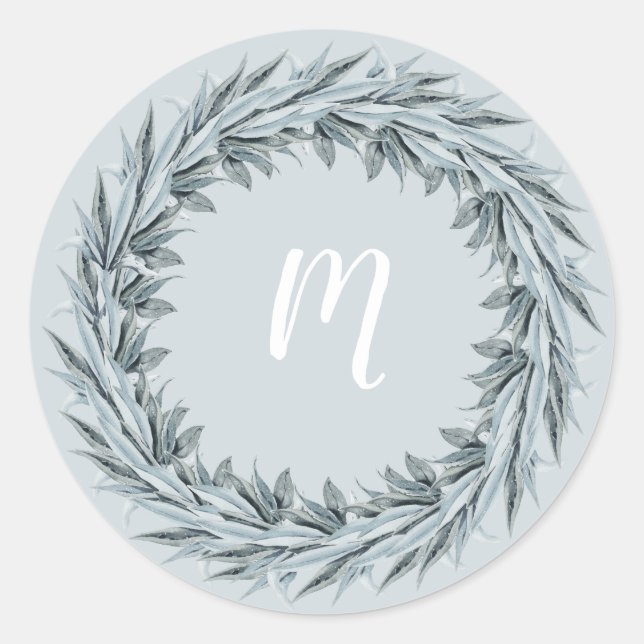 Sticker Rond Simplicité de l'eucalyptus | Couronne avec monogra (Devant)