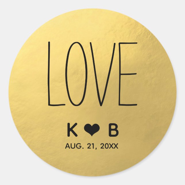 Sticker Rond Simplicité LOVE Faux Gold Foil Mariage Initiales P (Devant)