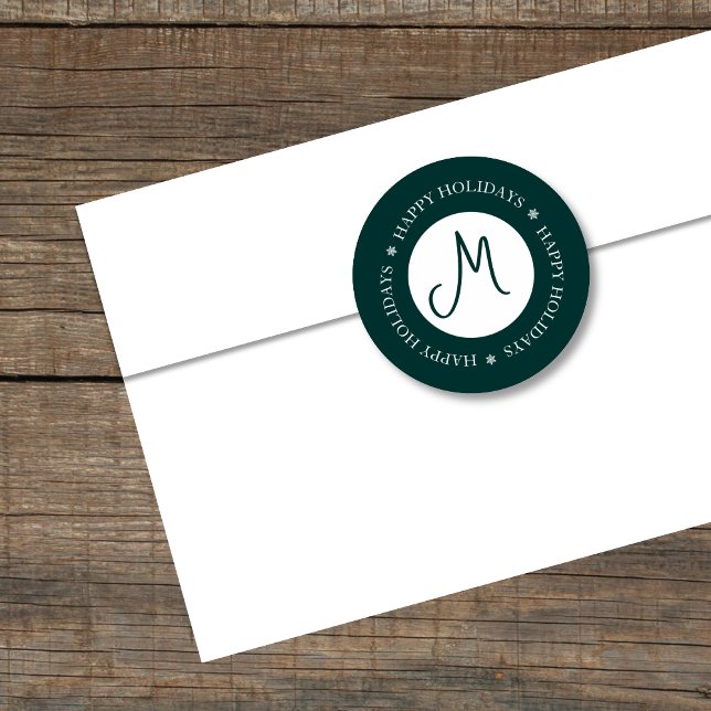 Sticker Rond Simplistic Snowflakes Happy Holidays Dark Green (Créateur téléchargé)