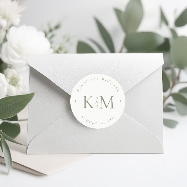 Sticker Rond Simply Chic Mariage Initiales Pearl White ID1046 (Créateur téléchargé)