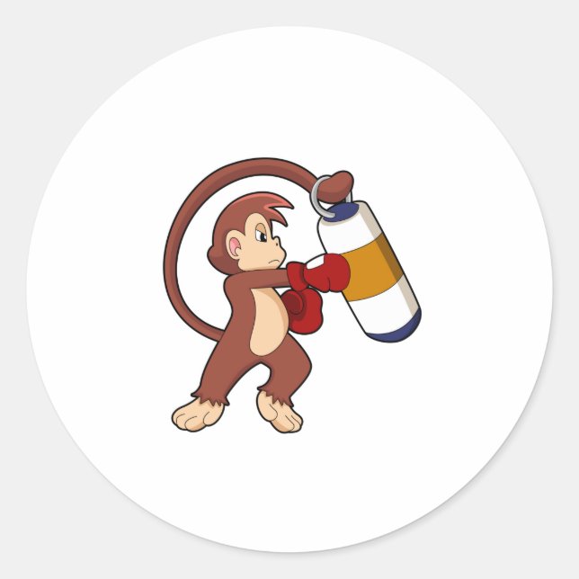 Sticker Rond Singe à la boxe avec sac de poinçonnage (Devant)