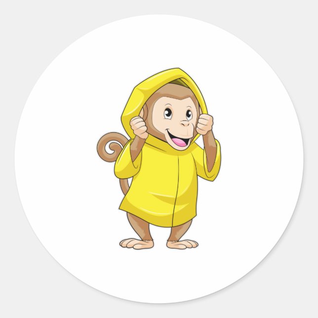 Sticker Rond Singe à la pluie avec Raincoat (Devant)