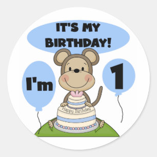 Sticker Rond Singe Anniversaire Garçon 1er