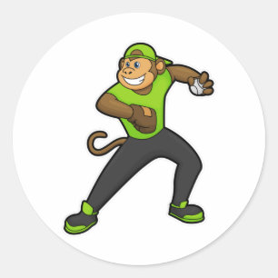 Sticker Rond Singe au baseball avec batte de baseball