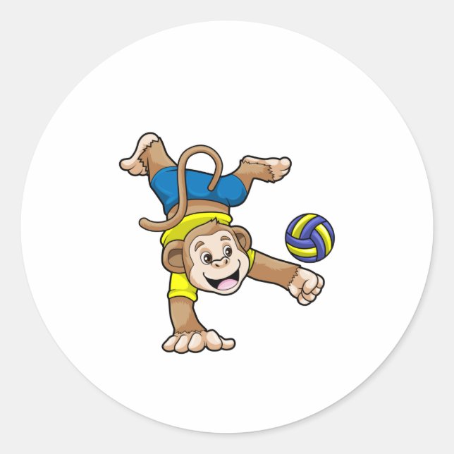Sticker Rond Singe aux sports avec volleyball (Devant)