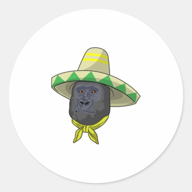 Sticker Rond Singe avec casquette de paille (Devant)