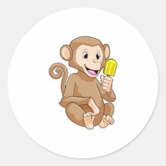 Sticker Rond Singe avec Popsicle
