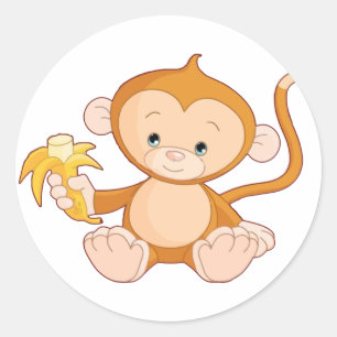 Sticker Rond Singe bébé avec banane