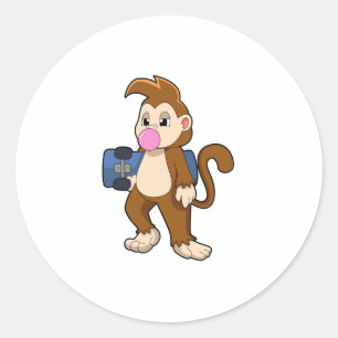 Sticker Rond Singe comme patineur avec skateboard