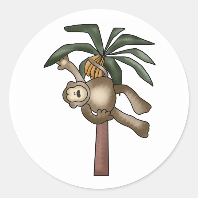 Sticker Rond Singe dans le bananier (Devant)