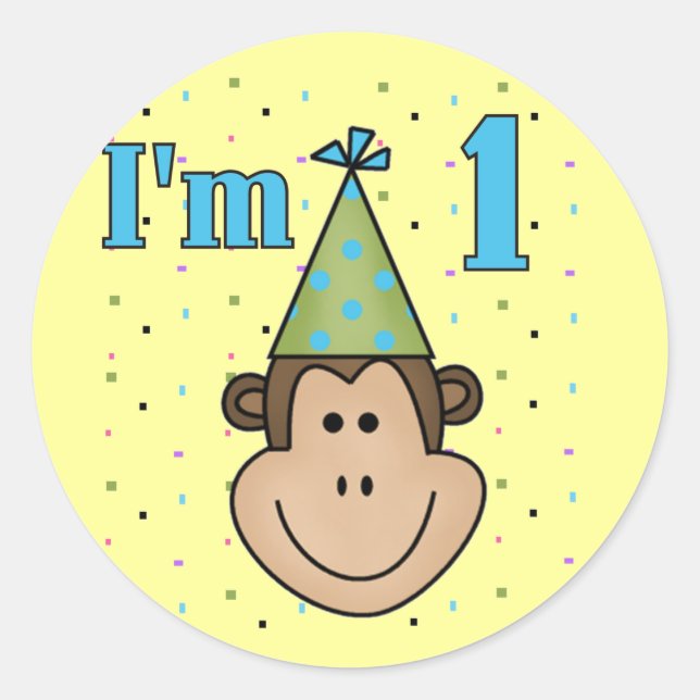 Sticker Rond Singe dans le Casquette du Parti 1er Anniversaire  (Devant)