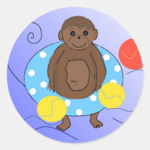 Sticker Rond Singe dans les piscines