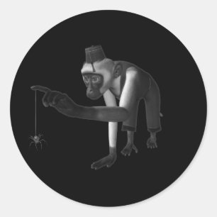 Sticker Rond Singe de musique de Hurdy Gurdy 3D et noir et