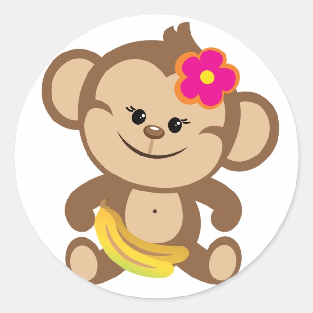 Sticker Rond Singe Fille Avec Banane (Devant)