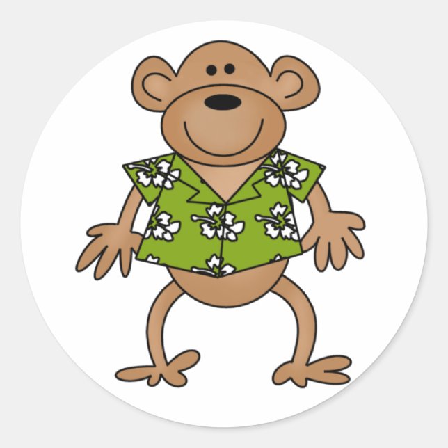 Sticker Rond Singe hawaïen tropical (Devant)