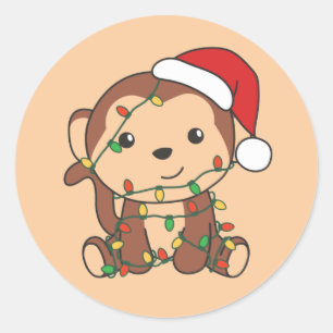 Sticker Rond Singe Noël Animaux d'hiver Singes Classic Ro