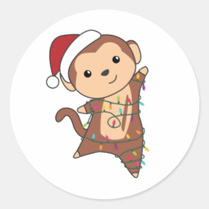 Sticker Rond Singe Noël Neige Hiver Animaux Singes