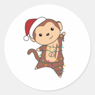 Sticker Rond Singe Noël Neige Hiver Animaux Singes