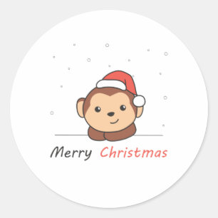 Sticker Rond Singe Noël Neige Hiver Animaux Singes