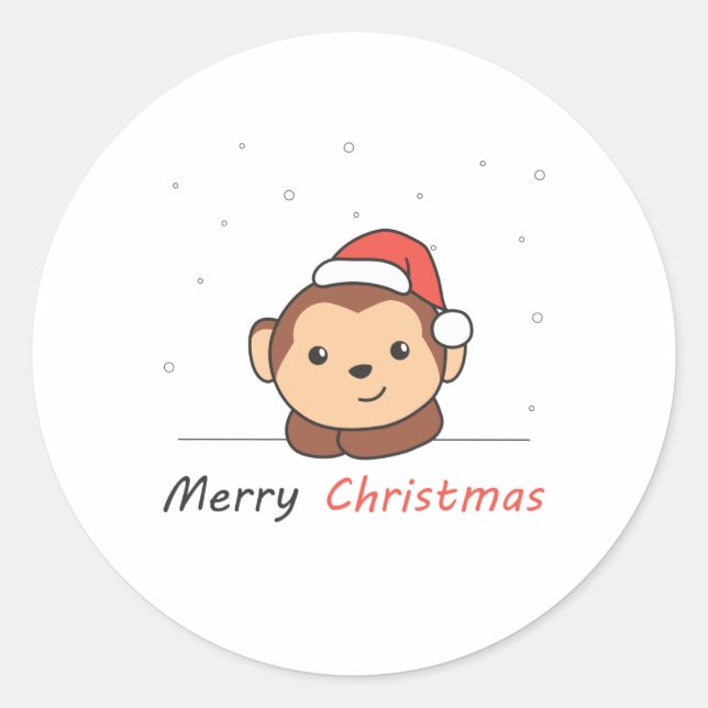 Sticker Rond Singe Noël Neige Hiver Animaux Singes (Devant)