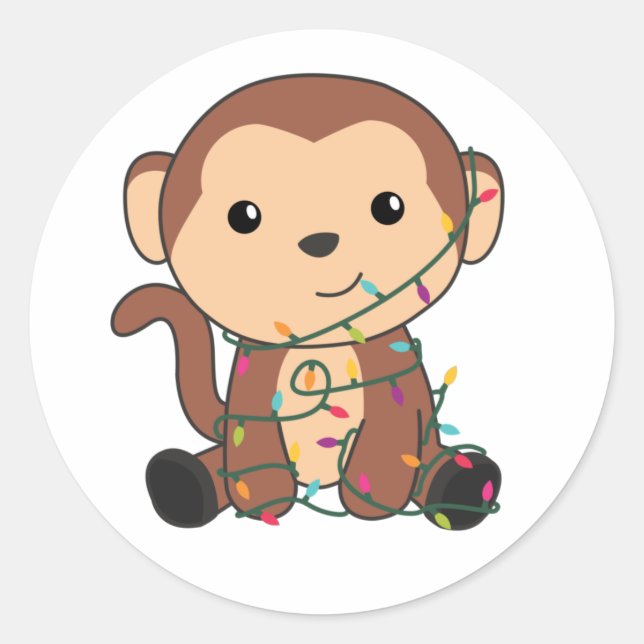 Sticker Rond Singe Noël Neige Hiver Animaux Singes (Devant)