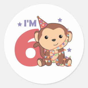 Sticker Rond Singe Sixième Anniversaire Enfants 6 Ans Classique