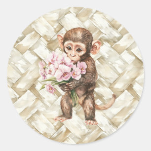 Sticker Rond Singe tropical aux orchidées