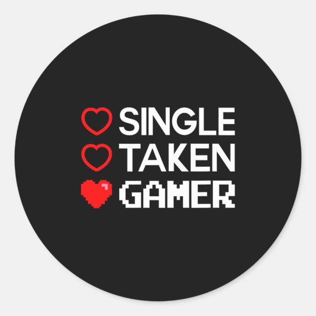 Sticker Rond Single Taken Gamer Valentines Day Gaming Heart Fun (Devant)