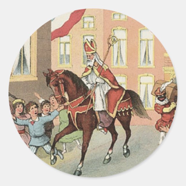 Sticker Rond Sinterklaas Dutch St. Nick Vintage St. Nicholas (Devant)