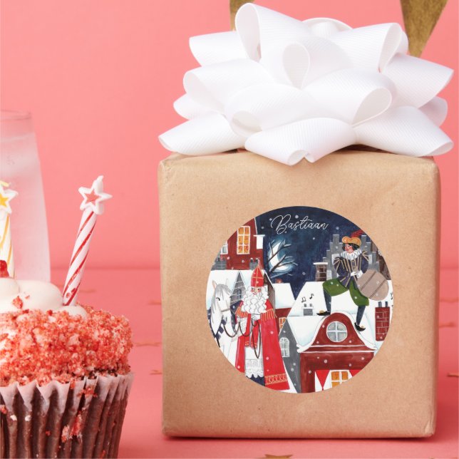 Sticker Rond Sinterklaas et Piet sur les toits d'Amsterdam (Fête)