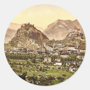 Sticker Rond Sion, vue générale, Valais, Suisse classique Ph