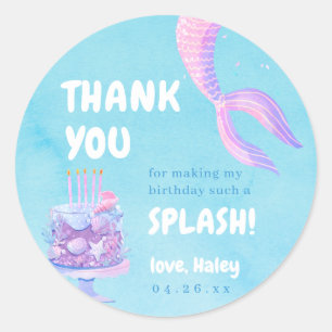 Sticker Rond Sirène 1er anniversaire UNder la mer Merci
