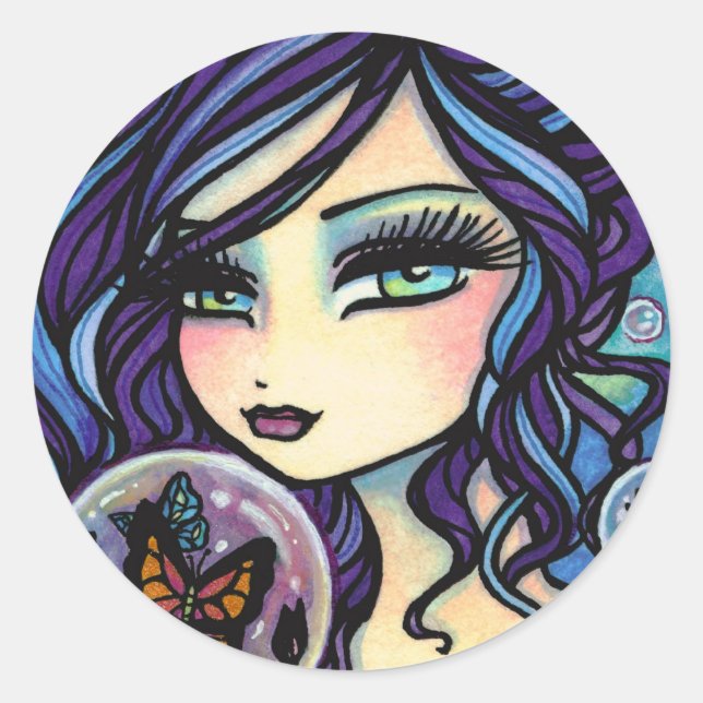 Sticker Rond Sirène à papillon par Hannah Lynn (Devant)
