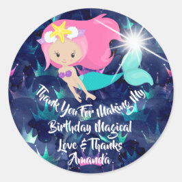 Sticker Rond Sirène Anniversaire Favoriser Fille Étincelle Tres