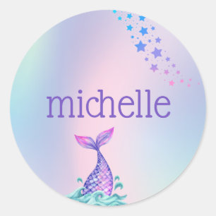 Sticker Rond Sirène arc-en-ciel Pastel personnalisée