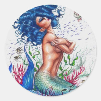 Sticker Rond Sirène bleu
