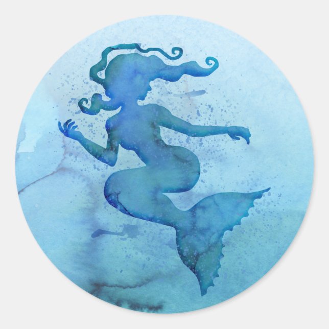 Sticker Rond Sirène d'aquarelle bleu (Devant)