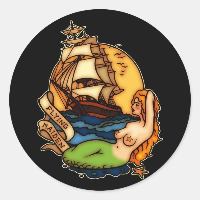 Sticker Rond Sirène et navire pirate (Devant)